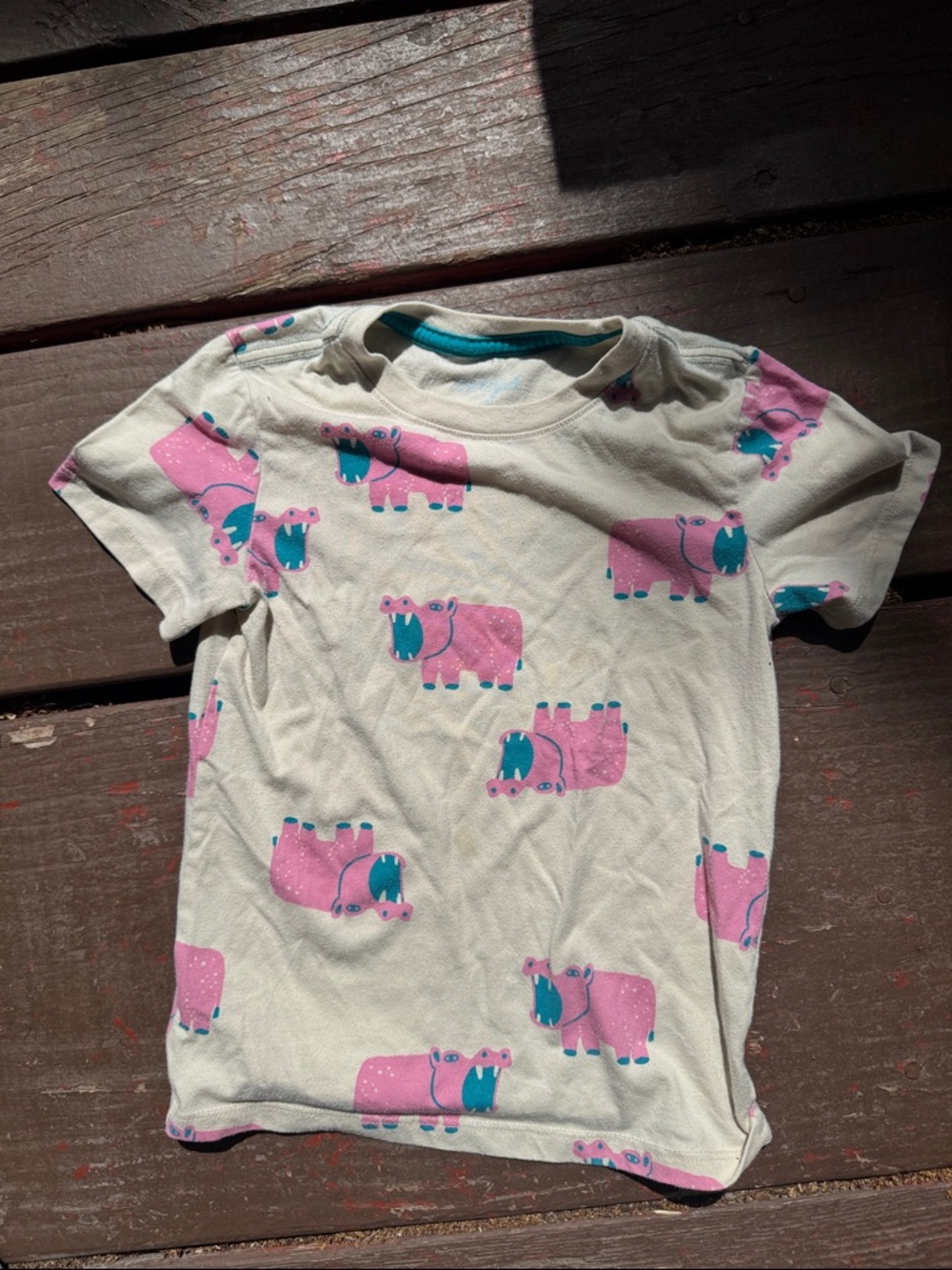 Cat & Jack Cream Tee with Pink Hippo Print